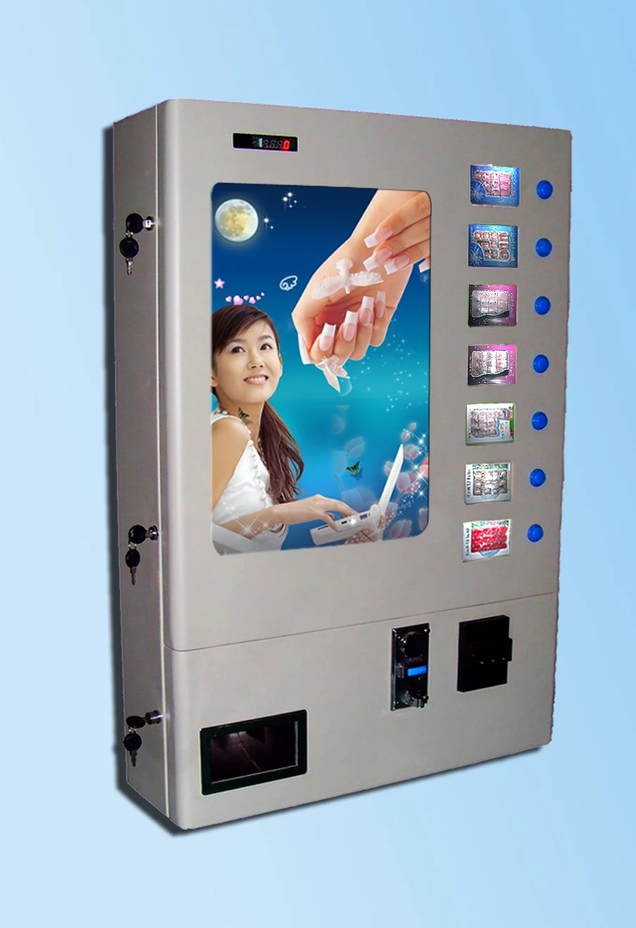small commodity vending machine, condom vending machine, wall mountable