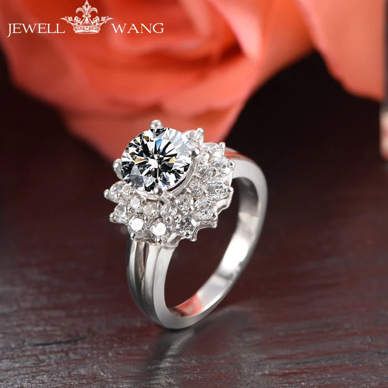 

JEWELLWANG Moissanite Rings Luxury Mefairy Diana 1.00CT Carat Certified 18K Gold Rings for Women Diamond Side Stone Wedding Gift