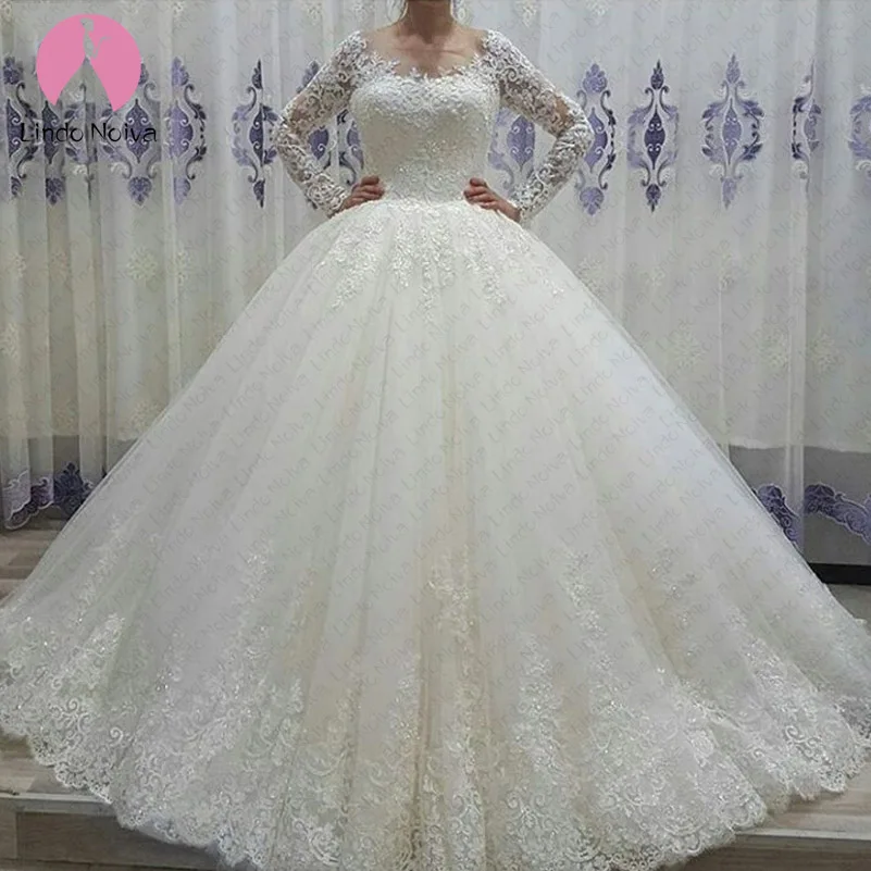 

Vestido De Noiva See Through Bodice Sexy Robe De Mariee 2019 Long Tail Bride Gowns Brautkleid Scoop Long Sleeves Wedding Dresses