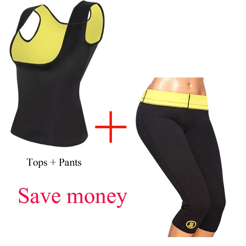 

Body Shapewear Set Womens Slimming Pants Thermo Neoprene Sweat Shaper Pant + Vest Sleevless Super Stretch Control Corset Set