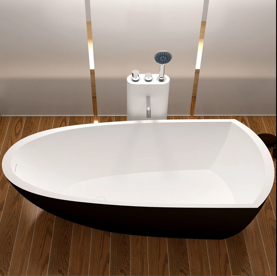 1800mm Solid Surface Stone Bathtub Rectangular Freestanding Corian Exterior Black Interior White Finishing Tub RS6592G 3