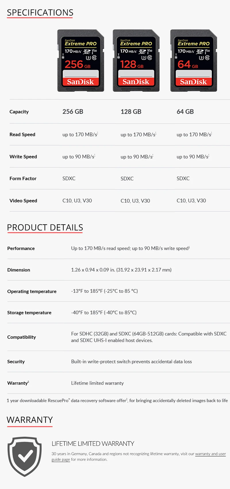 SanDisk Экстремальный Pro 64 Гб sd-карта 128G SDXC 256 ГБ памяти CardUHS-I класс 10 U3 V30 поддержка 4K видео для цифровой камеры/DV 170 МБ/с