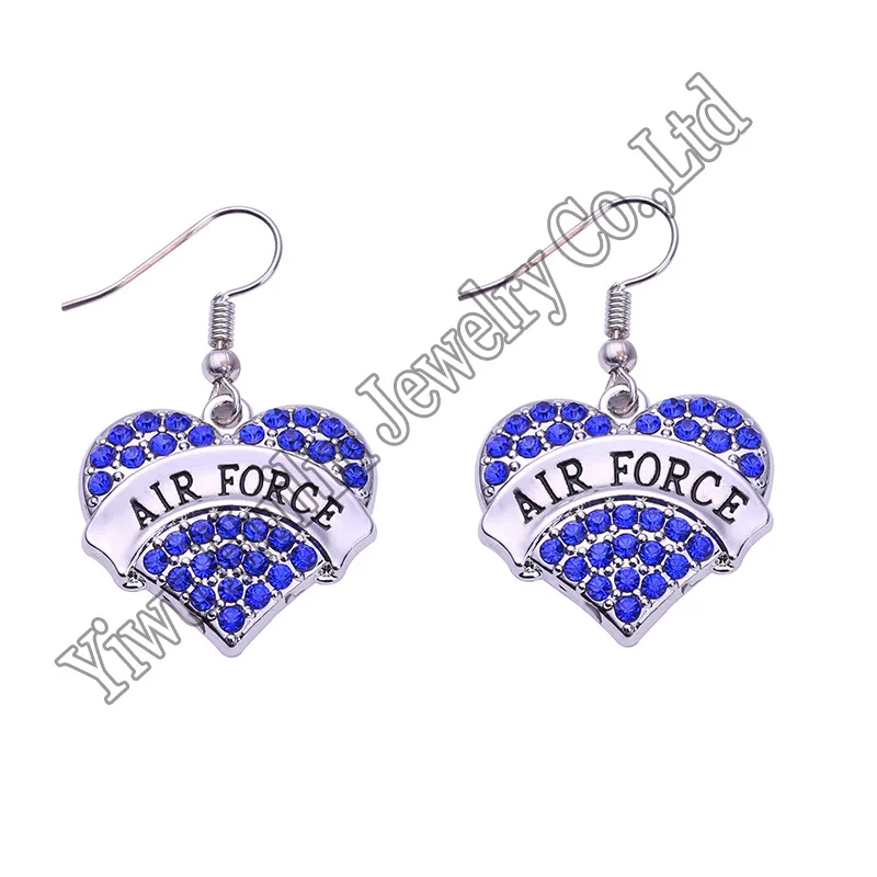 AirForceEarringsCrystalAdornedHeartShapedPendantFrenchHook