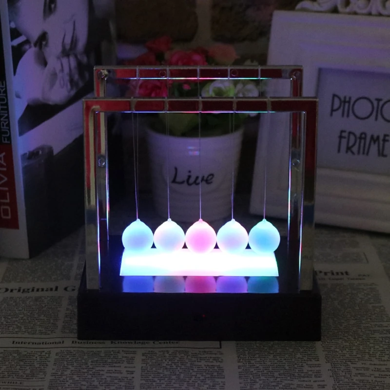 Creative Colorful Glowing Night Light Newtons Cradle LED Light Up Kinetic Energy Home Office Science Toys Gift Home Decor (1)