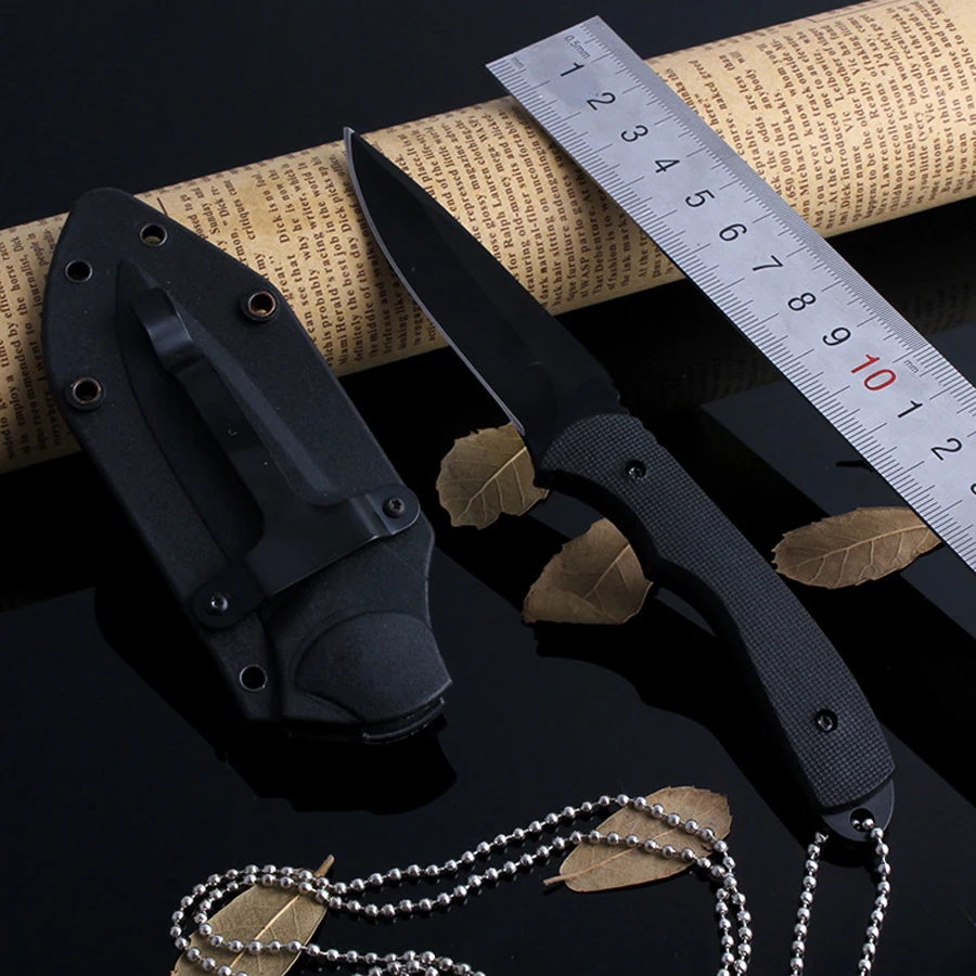 

Mini Pit Bull Knife Fixed Blade Black Plain ABS Sheath Outdoor Portable Camping Neck Knives Survival Tools Hunting Tackle