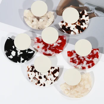 

AENSOA Colorful Semicircle Acrylic Earrings Natural Marble Pattern Simple Geometric Resin Hanging Big Earrings For Women Girl