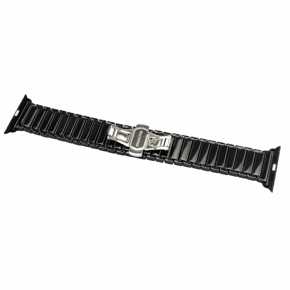 Черный, белый, керамический ремешок для Apple Watch 38, 40, 42, 44 мм, браслет с бабочкой и пряжкой iWatch Series 5, 4, 3, 2, 1, ремешок для часов