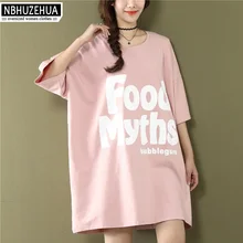 NBHUZEHUA 7G685 Женская Корейская футболка Ulzzang с коротким рукавом с буквенным принтом длинная футболка большого размера летняя футболка Femme 5XL 6XL