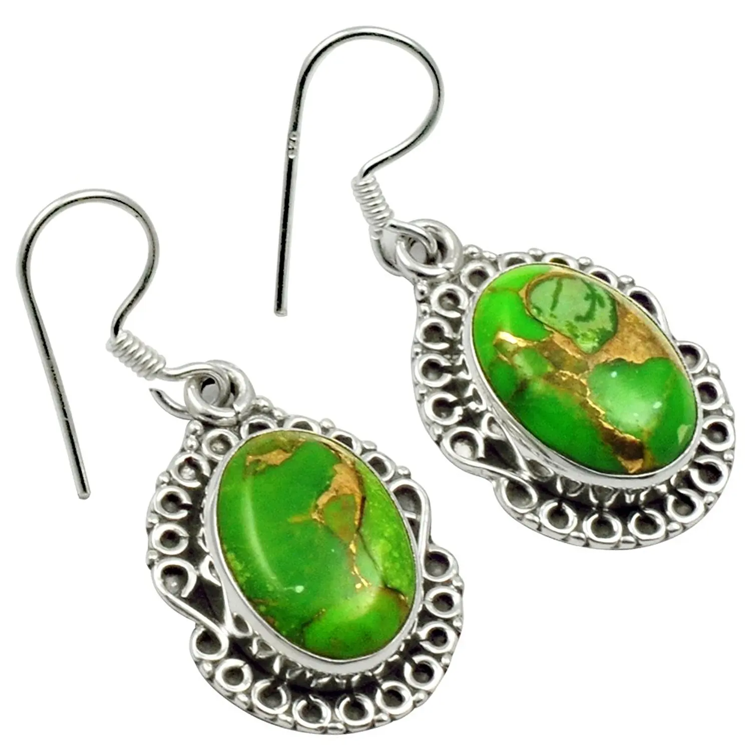 

Lovegem Genuine Copper Turquoise EARRINGS 925 Sterling Silver, 35mm, AE1979