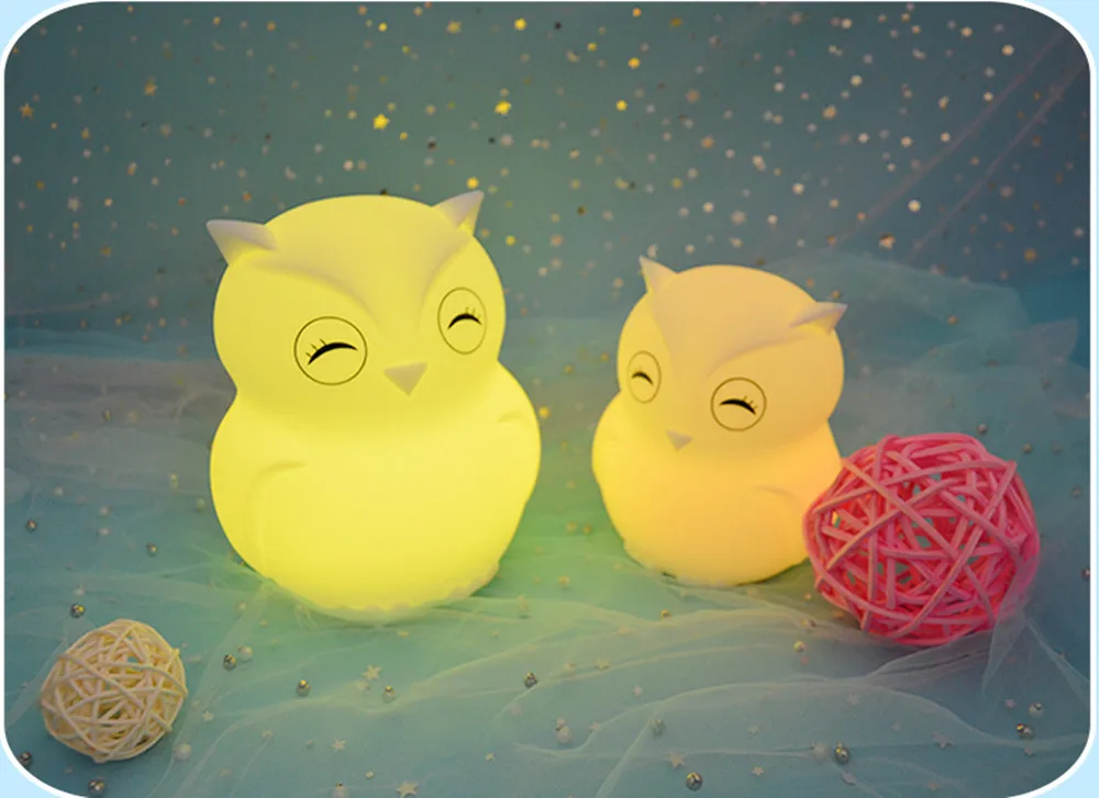 Cartoon Owl LED Night Light Remote Control Timer Touch Sensor 9 Colors USB Charging Silicone Bedside Lamp for Children Baby Gift (14)