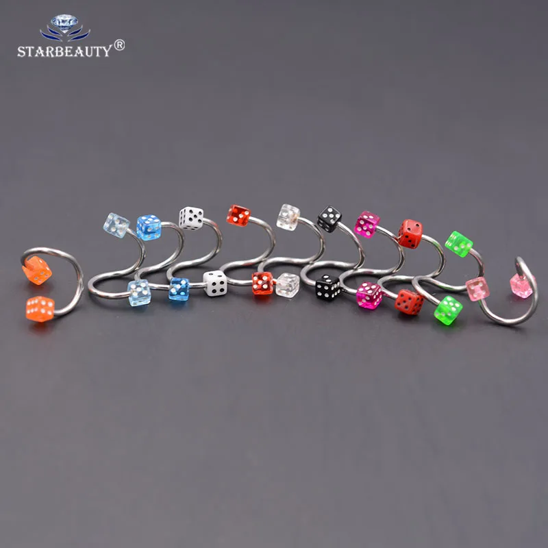 Wholesales 10pcs/lot Mix Color Dice Ball Stainless Steel Flexo Twist Helix Cartilage Ring