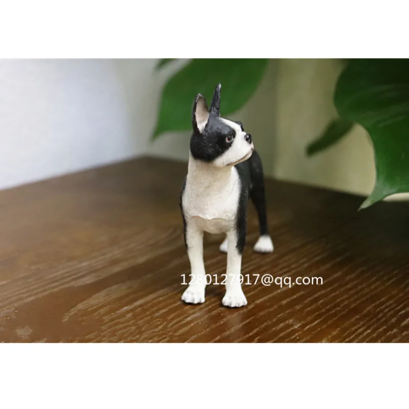 

Simulation Animal Cute Puppy Statue Home Decor Boston Terrier Resin Action Figure Collectible Toy 12CM D9