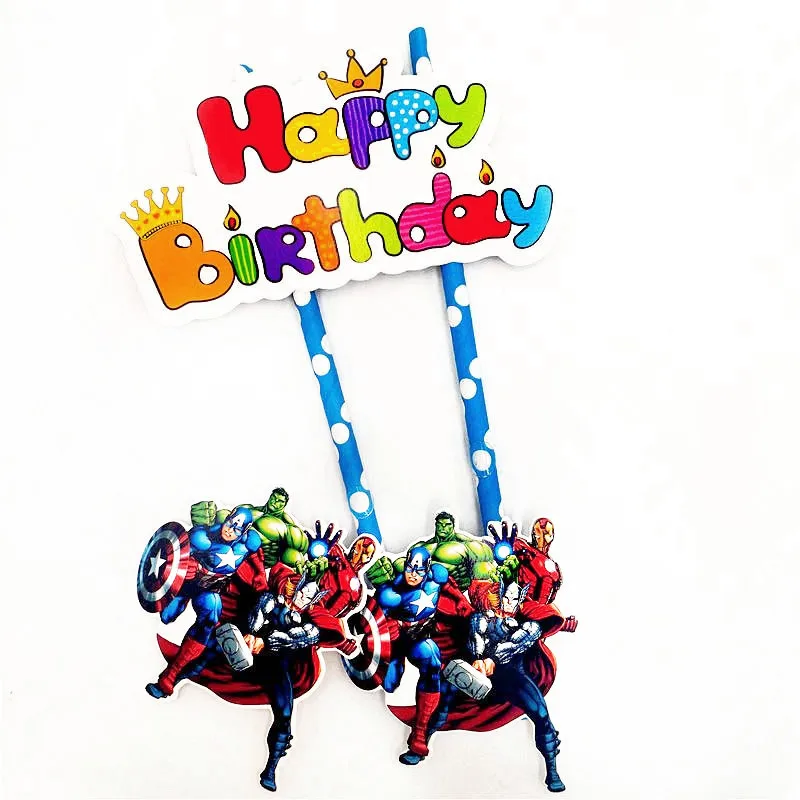 1 шт./пакет Мстители торт Топпер разноцветные доступны карты Флаг украшения леденец с соломой вставлен для день рождения
