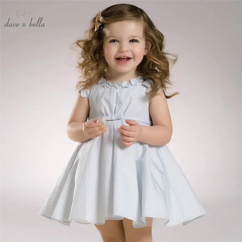 

DB3296 dave bella summer baby girl pink blue flowers dress sleeveless striped dress princess wedding dress