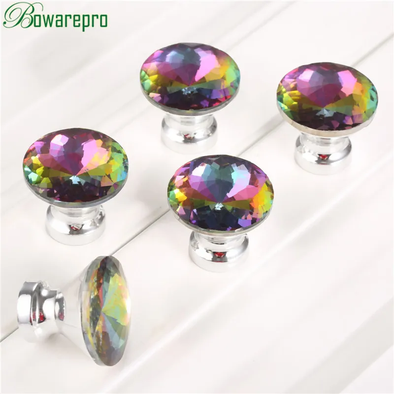 bowarepro 5PCS Kitchen Handles Crystal Diamond Glass Knob Cupboard Pulls Drawer Knobs Cabinet Handles Furniture Hardware 30MM