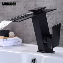 Waterfall Bathroom Basin Faucets Brass Mixer Tap Cold and Hot Basin Sink Mixer Waterfall Tap Black Water Sink Faucet Tap AL-7805 zgrk basin faucets bronze black crane bathroom faucets hot and cold water mixer tap mixer tap torneira