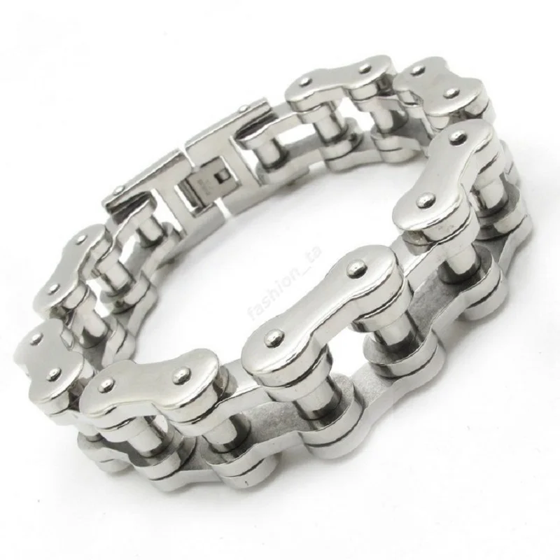 

14.5MM Gothic Men's Motor Bicycle Motorcycle Chain Bangle Bracelet, 316L Stainless Steel Huge Heavy Gold Silver Fashion Bracelet