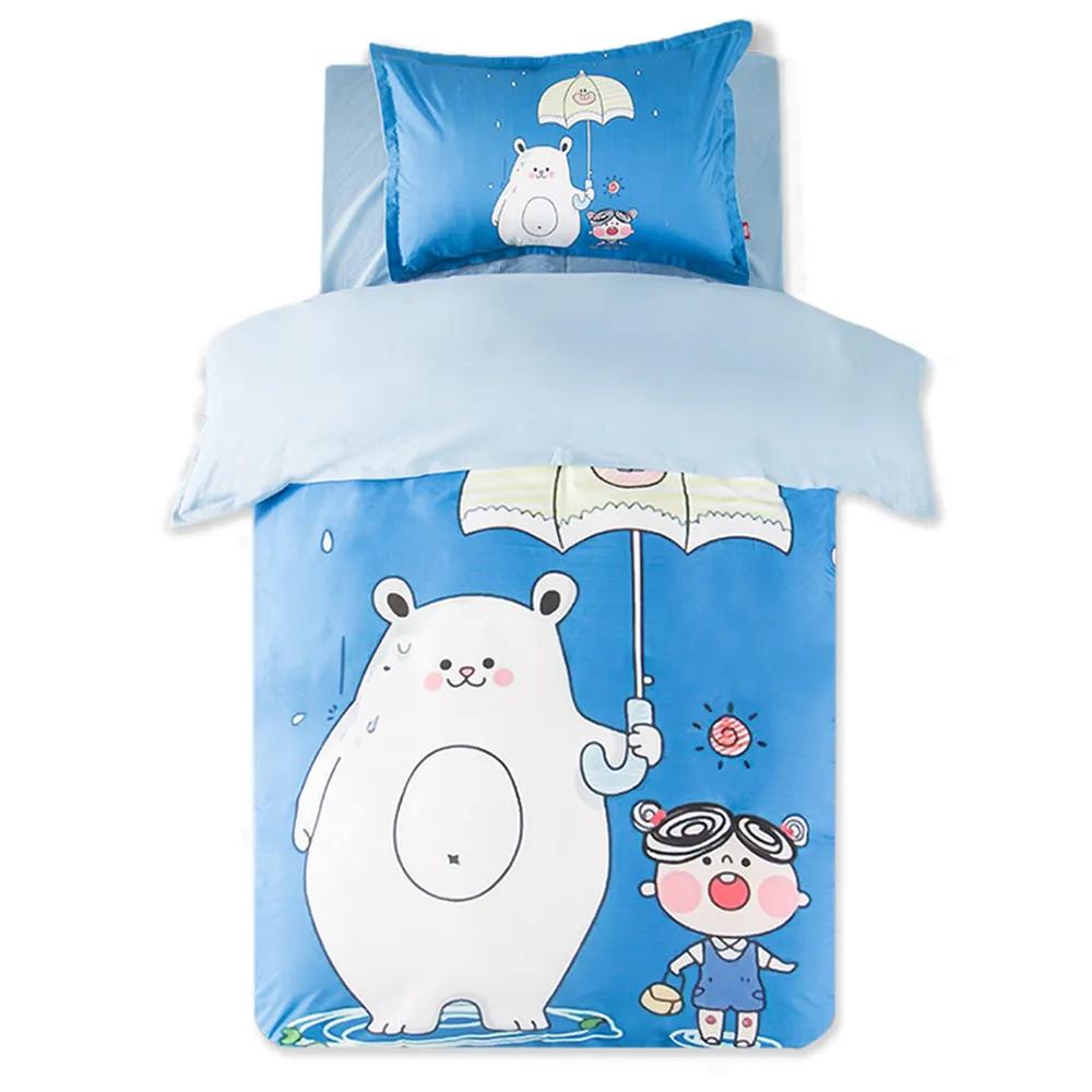 Cute White Bear Kids School Bedding Sets Twin Size 3pc,Happy White Bear