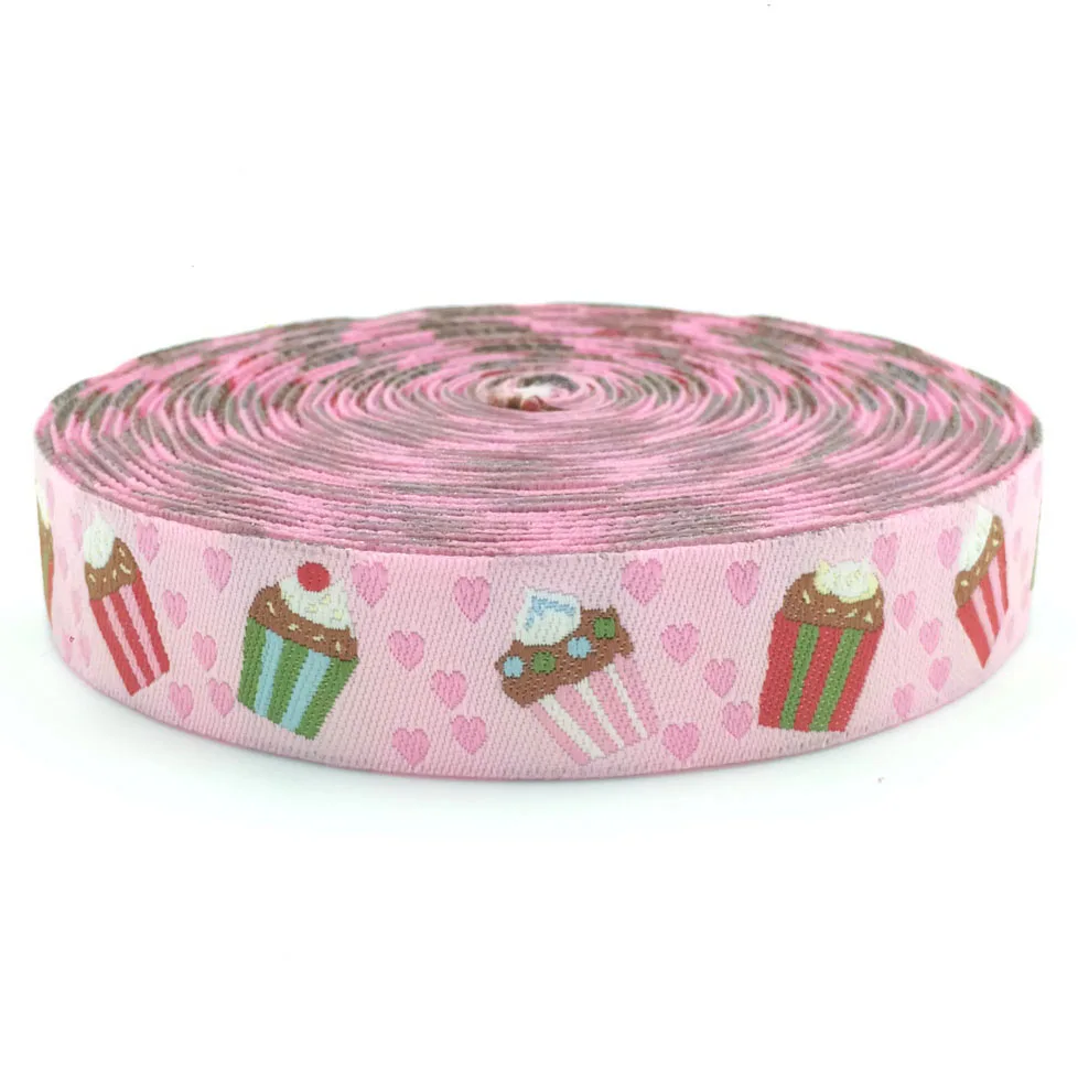 

New 5/8''16mm 10yards Cup Cake Pink Ribbon 100% polyester Jacquard Ribbon For DIY Accessories And The Dog Collars /Cat Collars