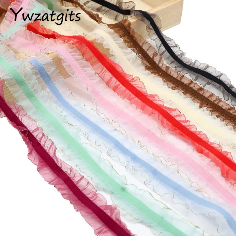 

2Yards 25mm Satin Organza Ruffle Lace Fabric Stretch Elastic Ribbons DIY Wedding Decoration Sewing Garment Accessories P04C5G03A