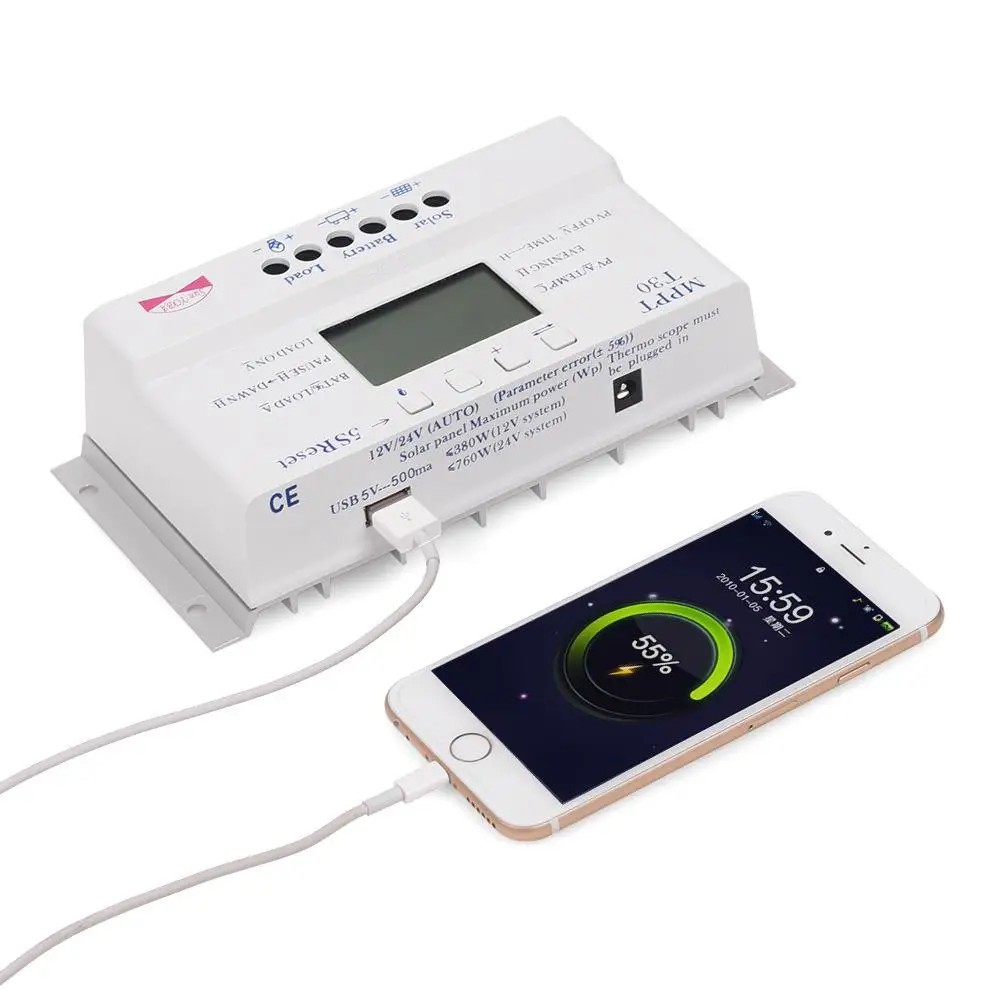 

LCD 10/ 20/30 / 40A 12V / 24V MPPT Solar Panel Regulator Phone Charger Controller 3 Timer