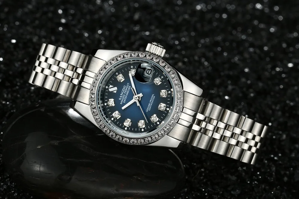 37 ملليمتر Sangdo الأزرق الاتصال الهاتفي الأعمال ووتش التلقائي الذاتي الرياح حركة جودة عالية ساعات آلية ساعة رجالي 023A