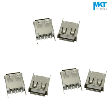 

100Pcs White A Type Straight Flat Angle Female USB PCB Connector Socket Jack Plug With Straight Fixed Leg