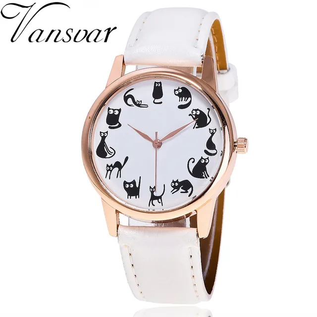 Vansvar Brand Vintage Leather Cute Cat Watch Casual Fashion Ladies Women Quartz Vansvar Brand Vintage Leather Cute Cat Watch Casual Fashion Ladies Women Quartz