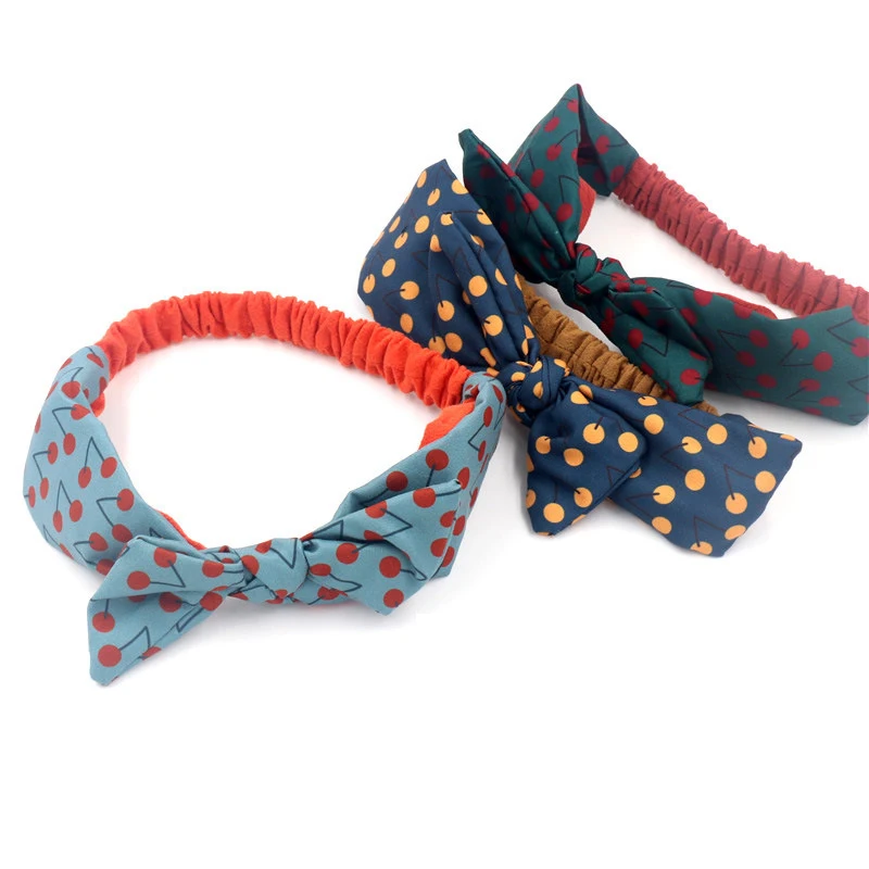 

Children's Stretch Hair Band Korean Fashion Girls Bow Cotton Cherry Print Headband Elastic Beam Headband Girl Head Jewelry