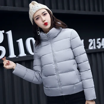 

KUYOMENS 2018 Winter Army Jacket Women Coat Warm Parkas Short Hooded Cotton-padded Coats Solid Color Basic Wadded Jacket Female
