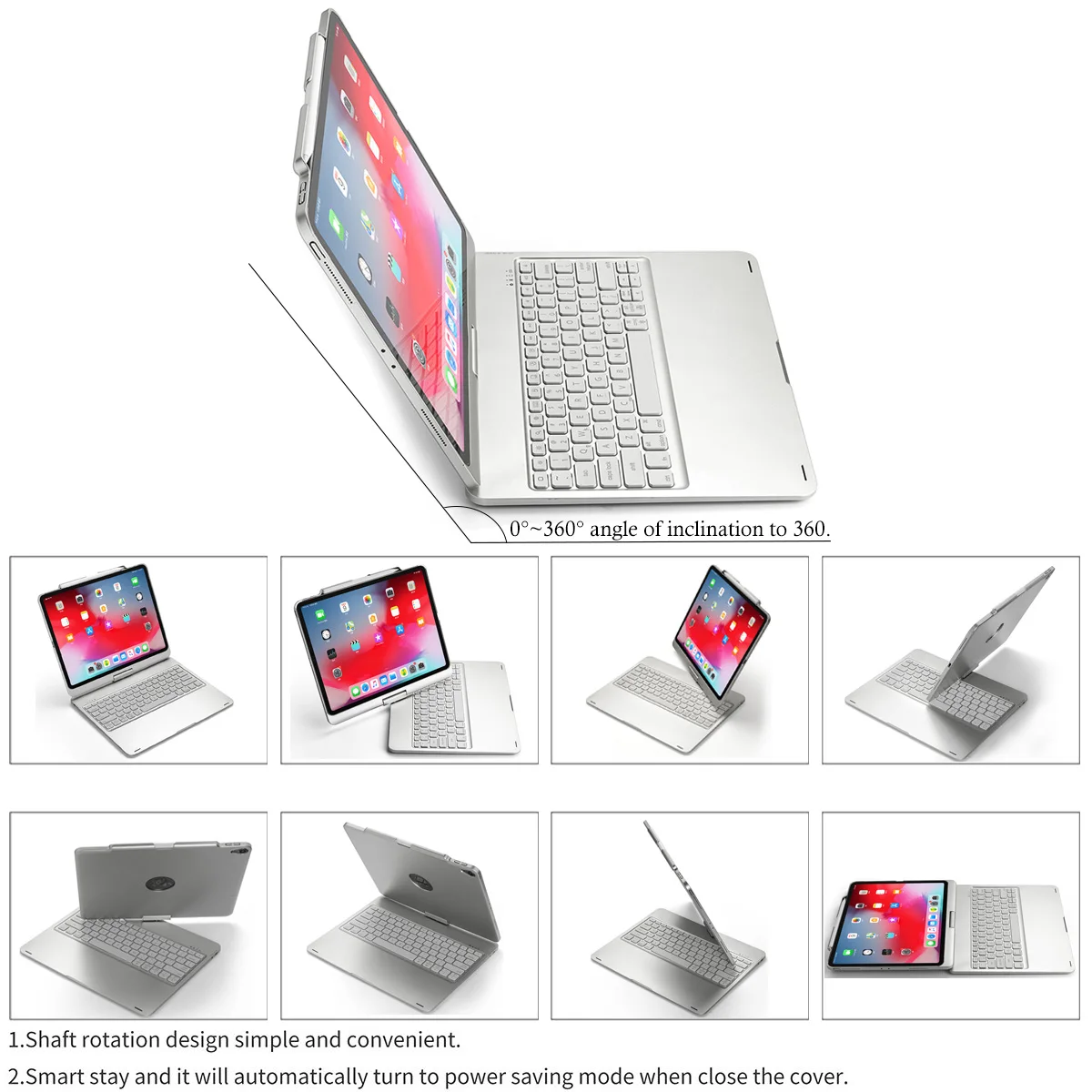  For iPad Pro 2018 12.9 Inch Tablet Case USA Keyboard Smart Cover 360 degree rotating Bluetooth Keyb - 33035476718