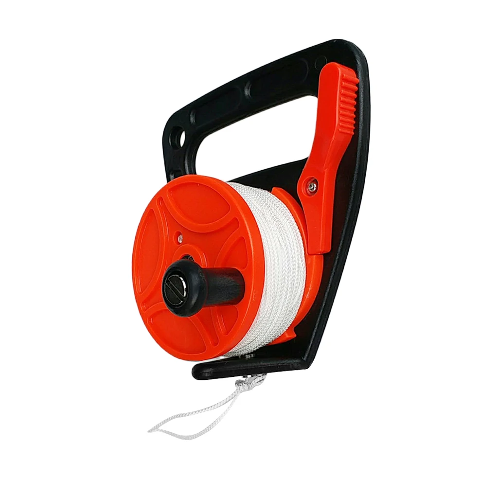 Heavy Duty Orange Plastic Scuba Diving Multi Purpose Wreck Cave Dive Reel with Handle and 150ft Nylon Line, Thumb Stopper
