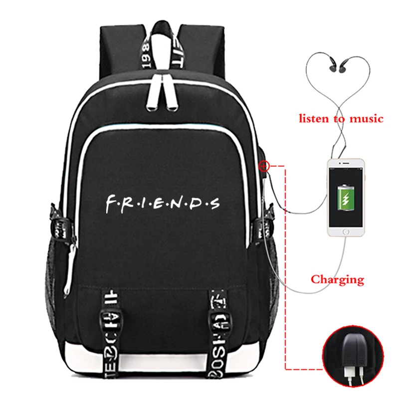 Красивые друзья USB зарядка Рюкзак для учеников, мальчиков и девочек обратно в школьный рюкзак мода Школа Mochila для мужчин женщин подростков - Цвет: 1