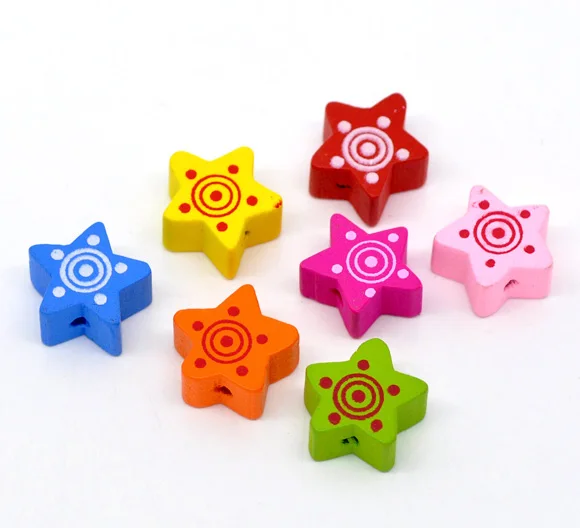 DoreenBeads At Random Cute Star Wood Beads 15x15mm,15 pcs