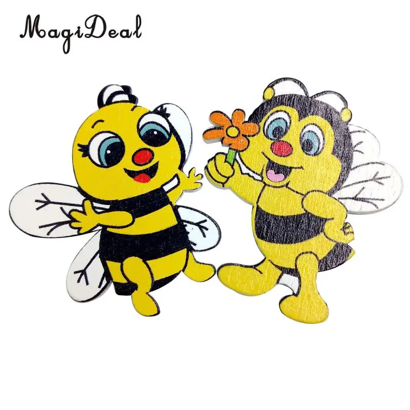 MagiDeal Cute 20Pcs Wooden Design Shapes Bee Embellishments for Scrapbooking Card Making DIY Craft Party Decoration Colorful 