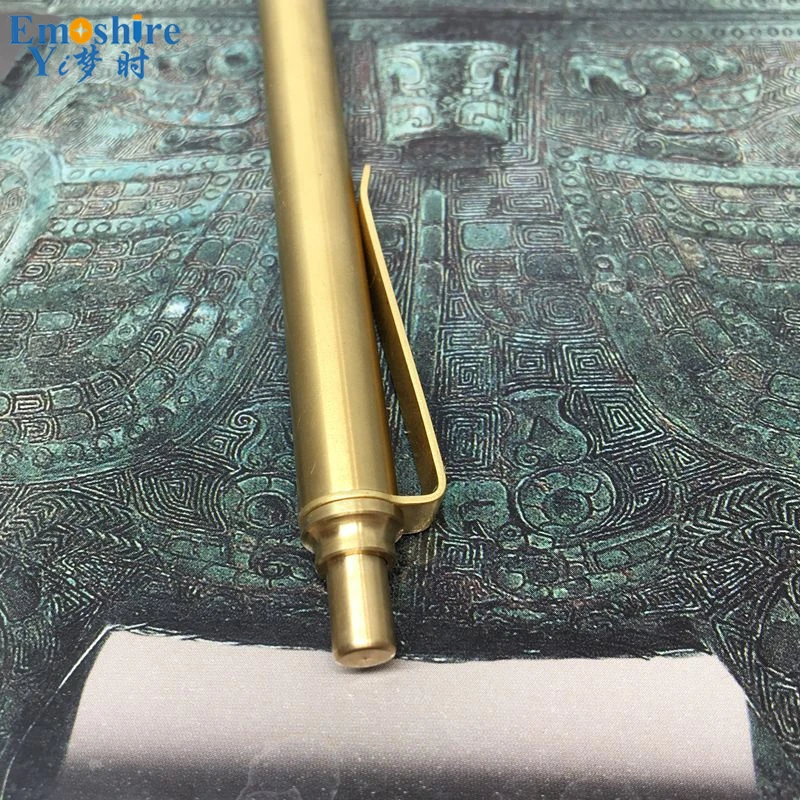 Emoshire Retro Pencil Brush Pen New Brush Neutral Signature Pen EDC Automatic Copper Pen Ballpoint Pen (7)