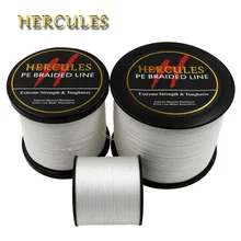 Hercules PE плетеная леска, мультифиламентный белый рыболовный шнур, прочный 4 нити, 100 м, 300 м, 500 м, 1000 м, 1500 м, 2000 м, М, леска
