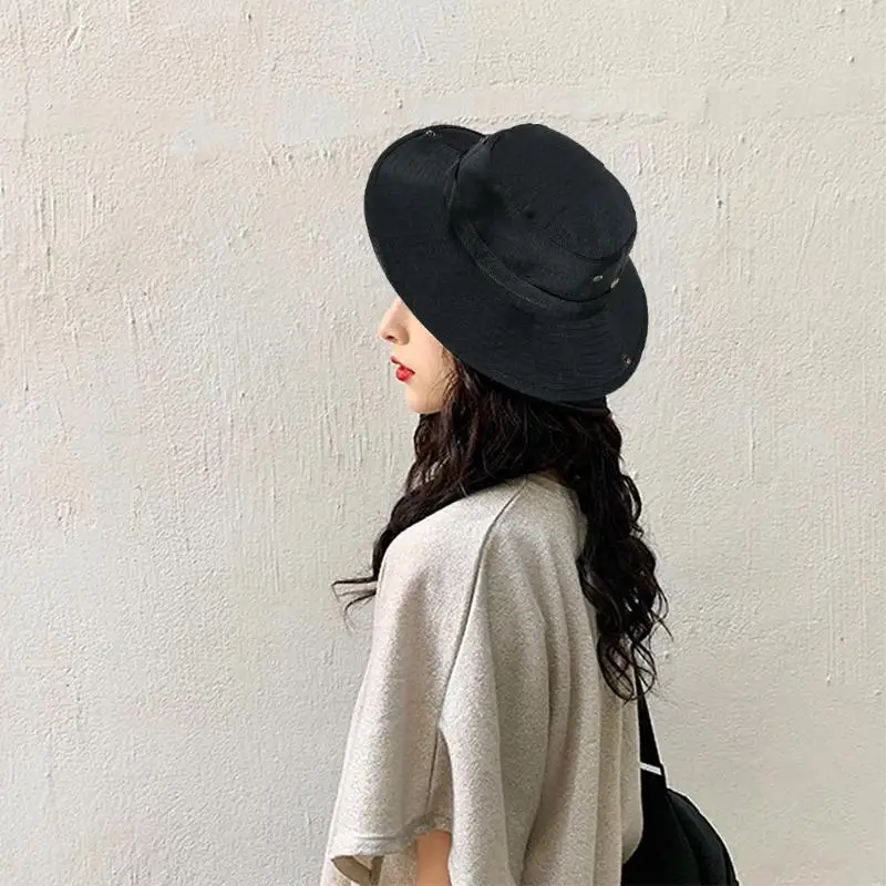 

Solid Color Large Brim Bucket Cap for Women Men Summer Outdoor UV Protection Crochet Hiking Visor Fisherman Hat Basin Sun Cap