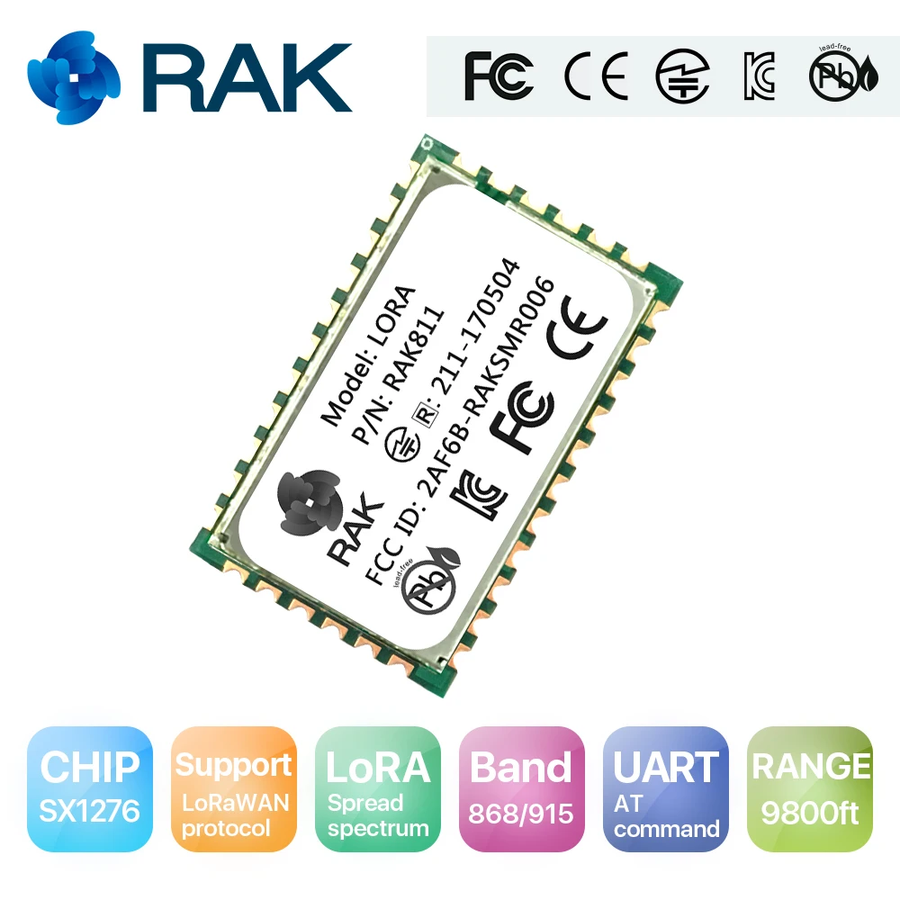 RAK811 LoRa модуль, SX1276, 868/915 МГц, поддержка AS923 и LoraWan, с TELEC CE, FCC, KCC Сертификация/сертификация, 3000 метров