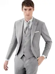 Последние конструкции пальто брюки серый мужской костюм для выпускного Slim Fit 3 предмета жениха Костюмы Пользовательские blazer Терно masculino