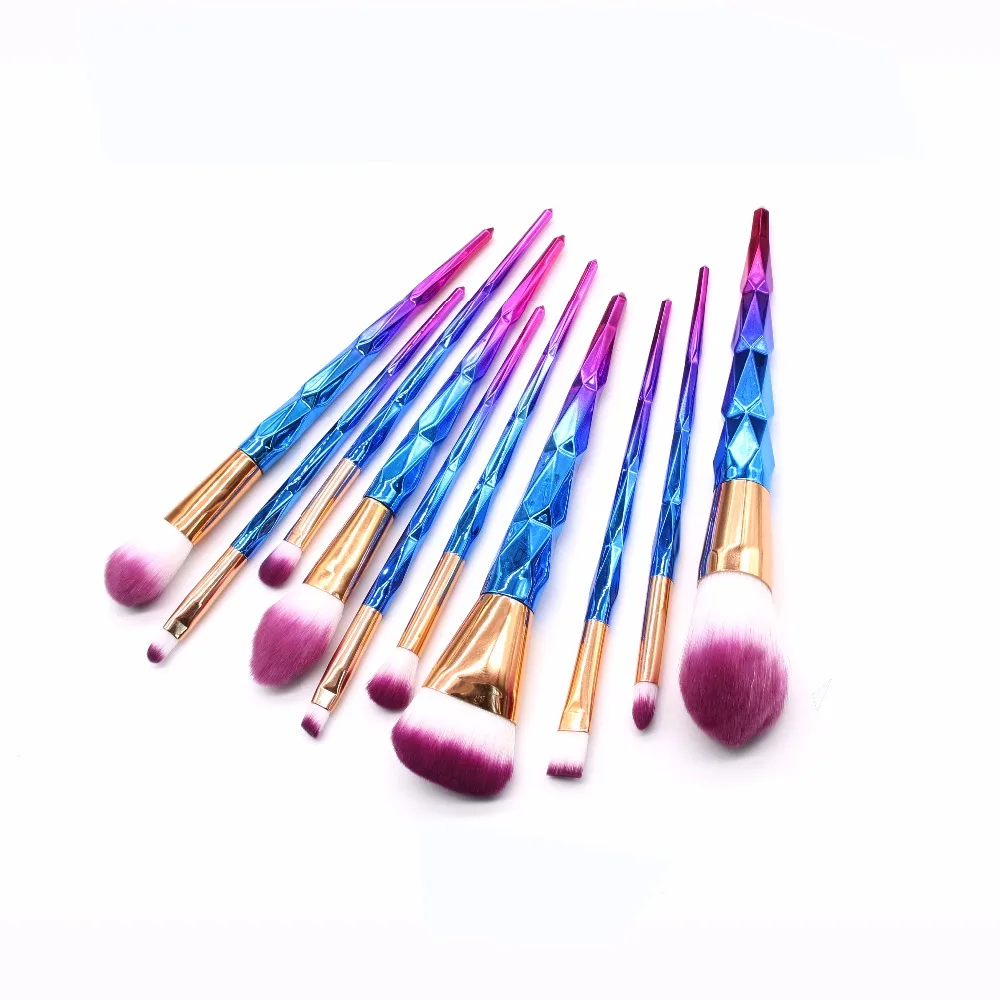 

10Pcs Diamond Makeup Brush Set Mermaid Fishtail Shaped Foundation Powder Cosmetics Brushes Rainbow Eyeshadow Brush
