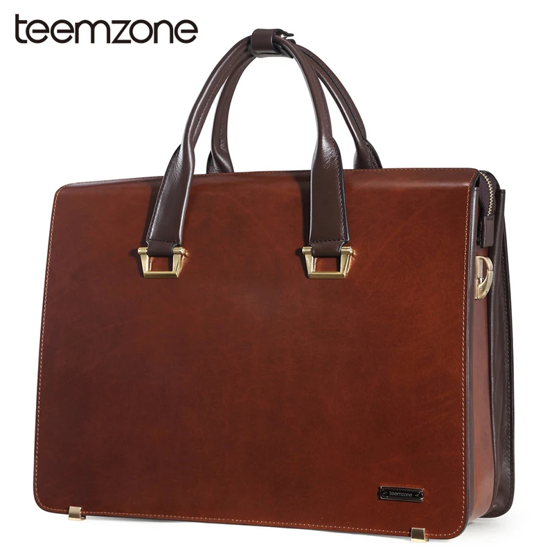 Upgrade 15" Laptop Bag Mens Genuine Leather Vintage Formal Business Lawyer Briefcase Messenger