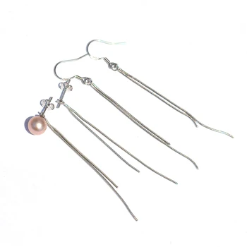 

S925 Sterling Silver Double Pearl Beads Tassel Drop Earrings Settings Women DIY Pearl Earrings Jewelry Findings 3Pairs/Lot