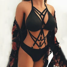 Сексуальный черный бандажный Корсет комплект нижнего белья для женщины девушки пуш-ап открытый бюстгальтер+ трусики-стринги комплект нижнего белья