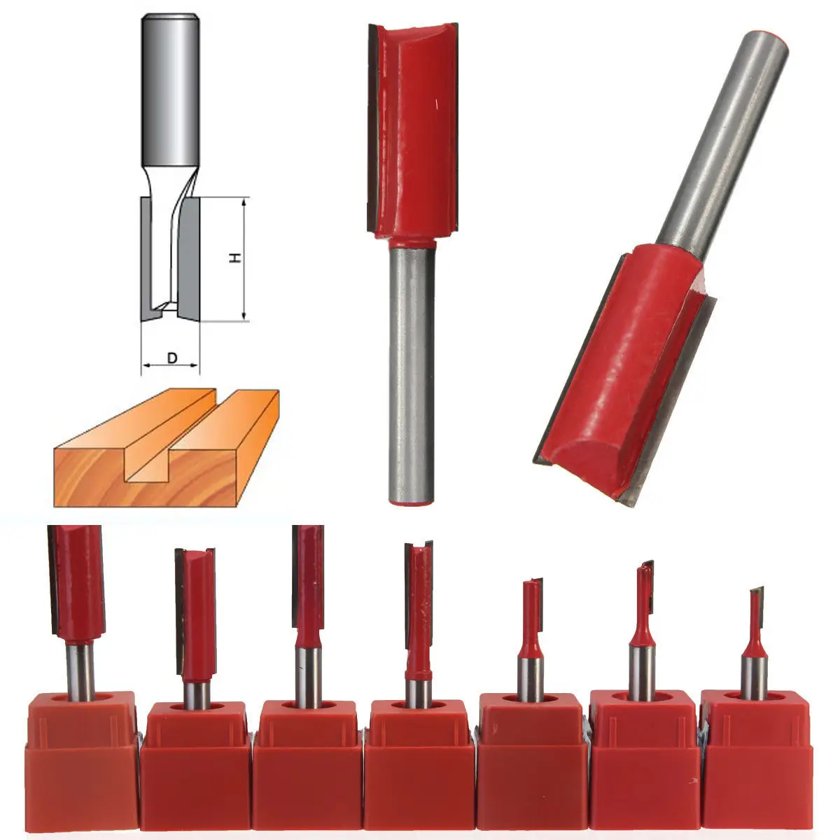 

11pcs/set 1/2" 1/4" Shank Wood End Mill Double Flute Straight Knife Carpentry Router Bit Woodworking Long Milling Cutter Tool
