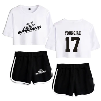 

GOT7 Print Sexy Temperament T-Shirt Women's High Quality Casual Navel Short Sleeve T-Shirt + Shorts Two-Color Mixed Women's Set