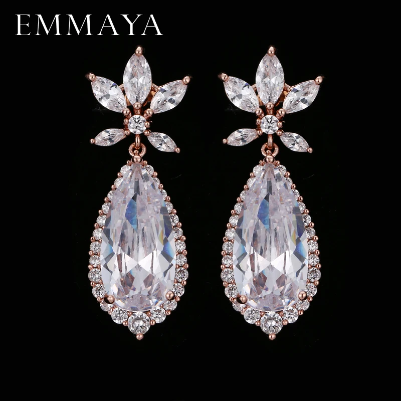

EMMAYA Zircons Elegent Party Wedding Jewelry Luxury Long CZ Crystal Big Drop Dangle Earrings For Brides