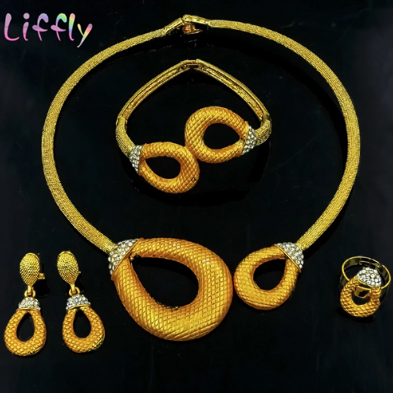 Очаровательные свадебные ювелирные изделия, Модный женский Африканский комплект ювелирных изделий, Дубай, золотое ожерелье, серьги, кольцо, браслет, классический набор круглых украшений