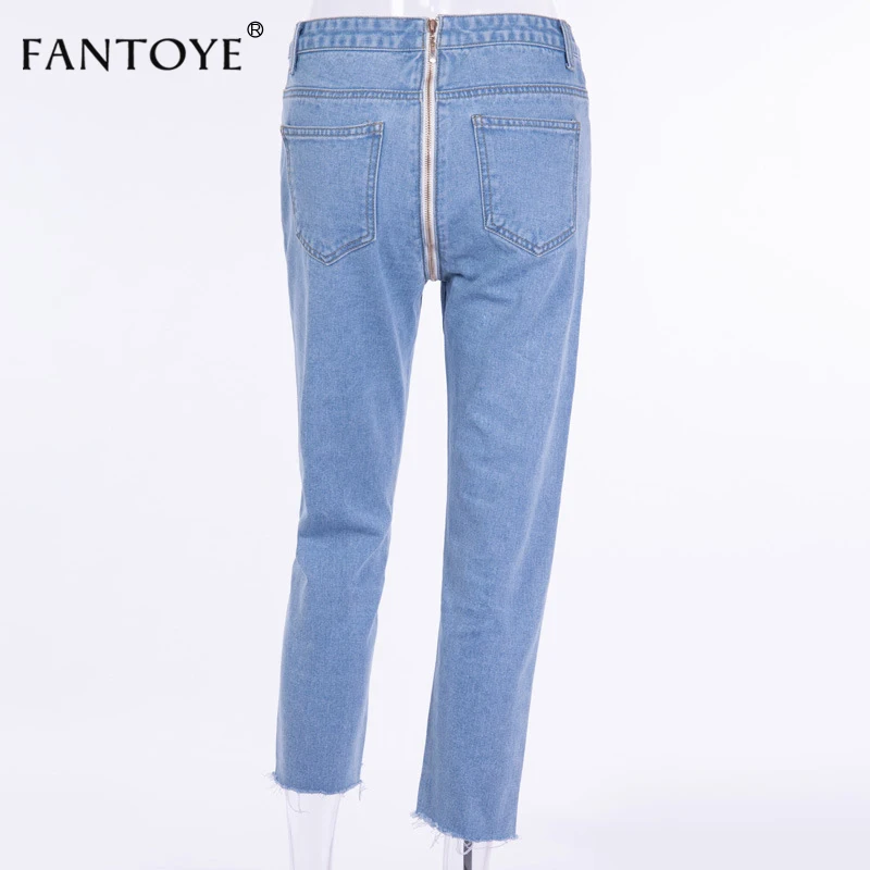 Fantoye, осенние джинсы с высокой талией на молнии сзади,, модные уличные джинсы-светильник, синие обтягивающие джинсы для женщин, сексуальные джинсовые брюки-карандаш