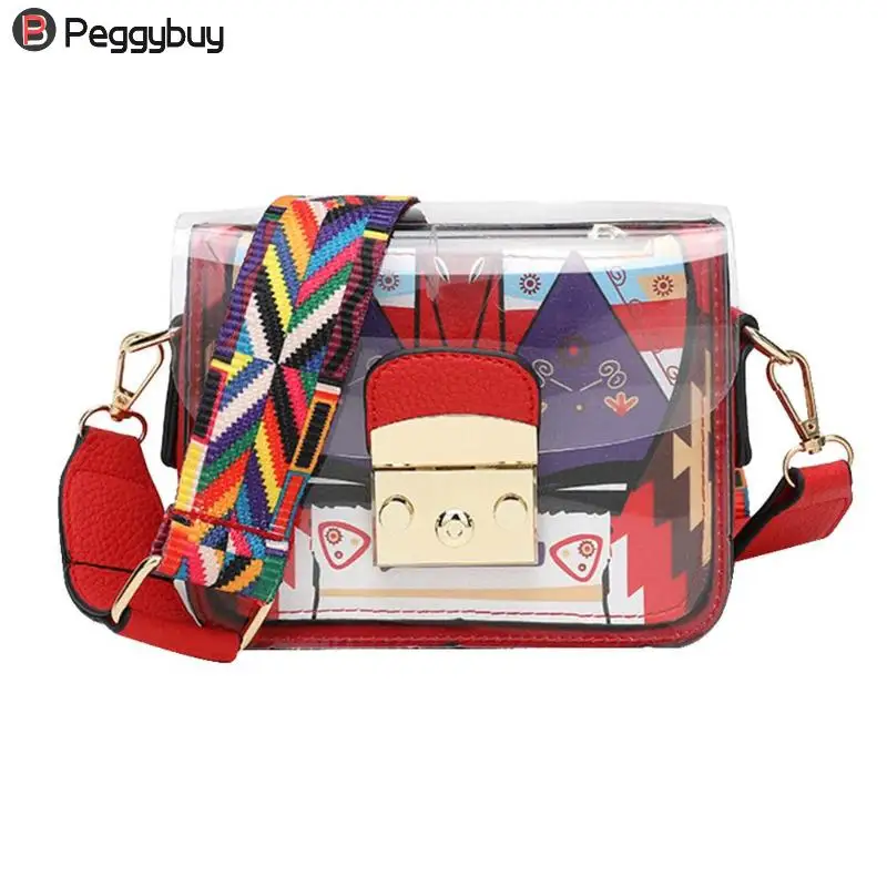 

Women Transparent Fashion Wide Shoulder Strap Female Messenger Bag Summer Funny Mini Jelly Crossbody Handbag